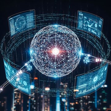 Global Network Visualization - Data Sphere and Digital Interfaces.