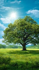 Fototapeta premium Savor the serenity of natural landscapes on a splendid earth day. Graphic poster. Earth day extravaganza: rich details in tree and landscape presentation. Dark aesthetic. Trendy visuals.