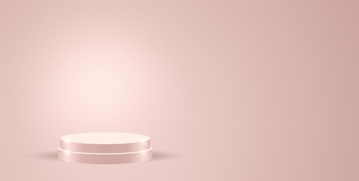 Pastel taupe color empty room with circle podium 3d background.