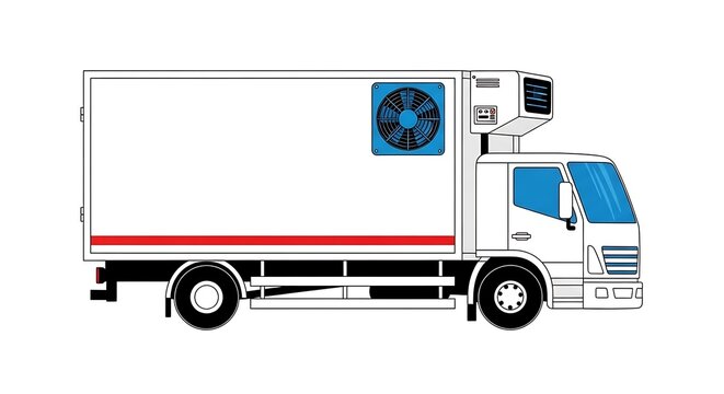 Refrigerated truck side view illustration.