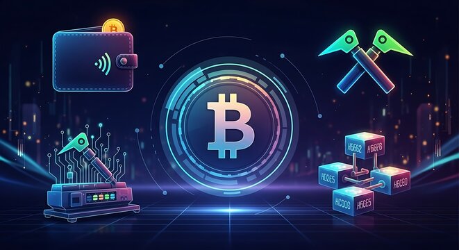 Bitcoin cryptocurrency digital currency concept.