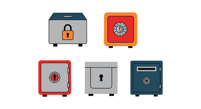 Lock Box Line art vector set modern clean abstract