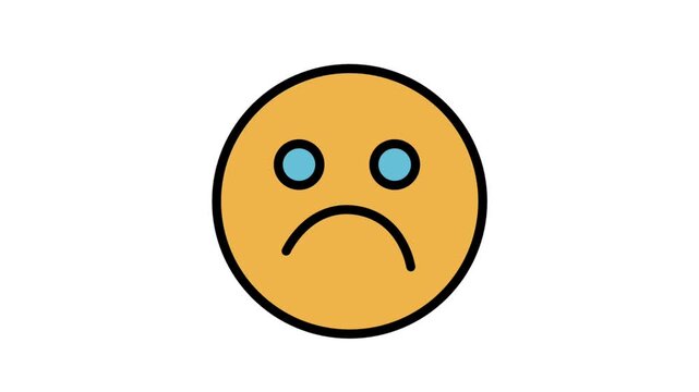 Sad Face Emoji Motion Icon. Animated sad face emoji icon with a frowning mouth representing negative emotions disappointment or unhappy feelings.