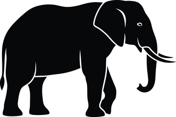 Fototapeta premium Silhouette of a walking elephant with tusks and trunk vector illustration