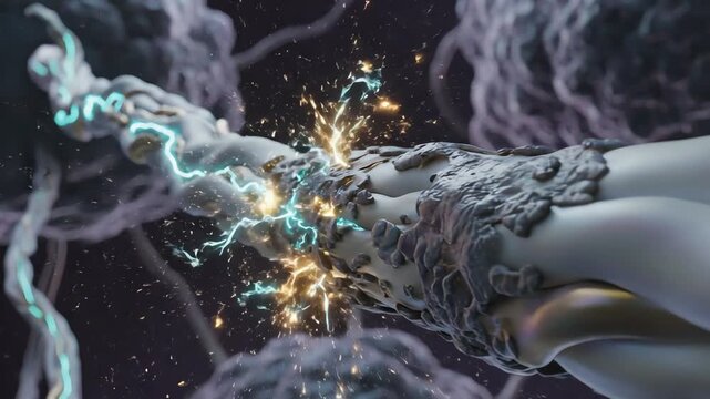 The protective insulating layer around nerve fibers appears thinned or patchy in certain segments. Electrical signals leak and disperse instead of moving straight down the nerve