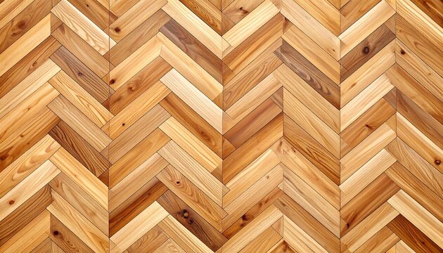 Close-up shot of a classic wooden floor with a herringbone pattern made of rectangular planks. The boards vary in tones from light to medium brown
