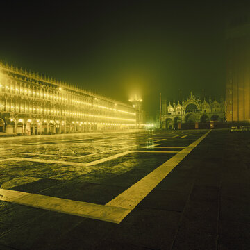 Piazza San Marco (St Mark's Square) illuminated at night, Venice, Veneto, Italy
