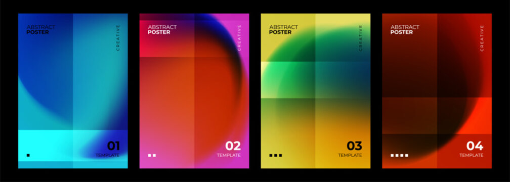 Set of abstract posters. Blurred round shapes. Vibrant color gradients. Defocused color templates for creative graphic design. Vector illustration.