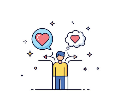 Emotional risks relationship discussion concept where two people sit across a table with tentative expressions while tiny sparkle and star icons highlight
