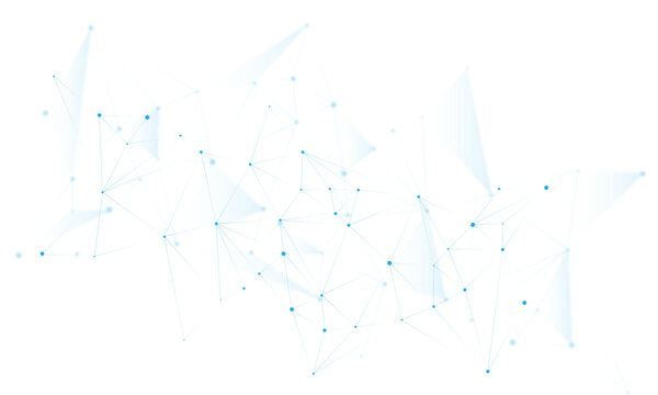 Abstract blue network connections background with data nodes and polygonal technology mesh