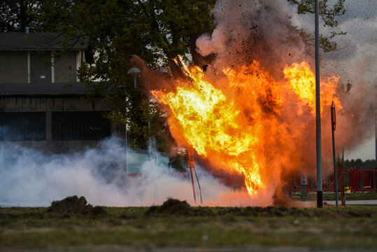Fire and smoke during the explosion outside.