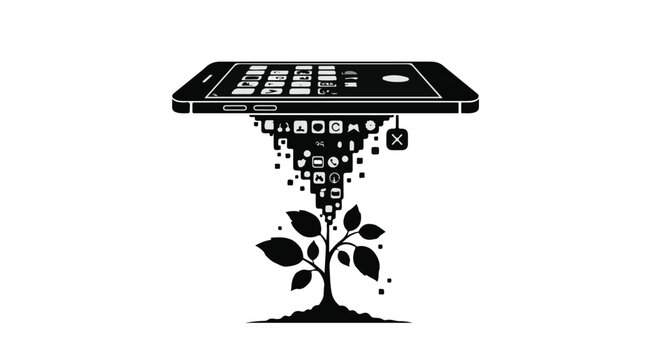 Digital data growing plant from keyboard, symbolizing online growth and technology