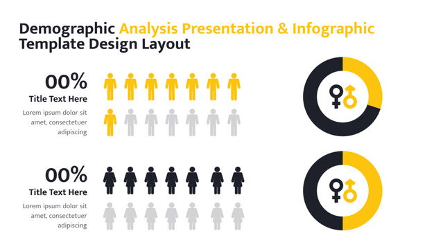 Demographic analysis presentation template displaying population statistics and gender distribution