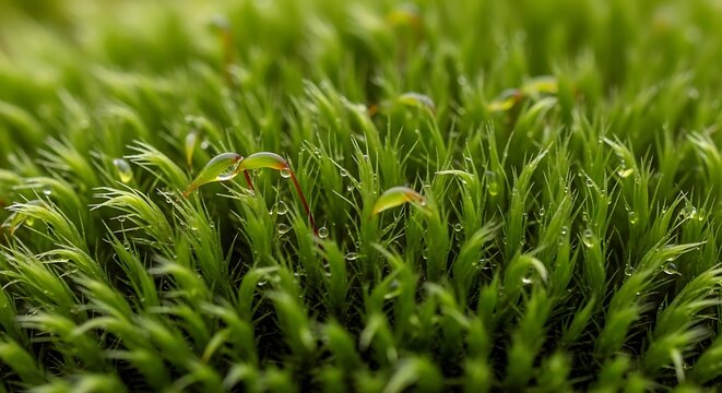Close-up view of vibrant green moss, showcasing intricate textures and natural beauty.