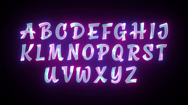 Glowing Neon Alphabet Letters in Purple and Blue Light on Dark Background