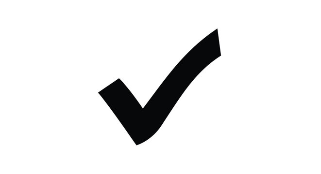 A simple black checkmark icon is displayed against a plain white background signifying completion high quality