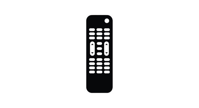 A simple black silhouette of a modern television remote control on a white background high quality