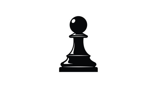 A solitary black chess pawn is displayed against a clean white background emphasizing its form