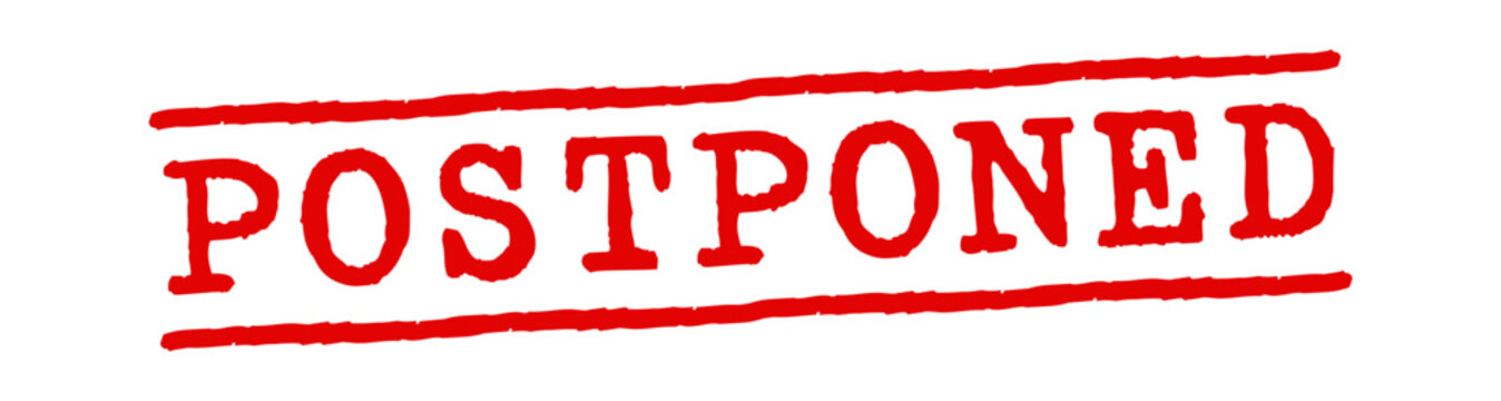 Text "postponed" on red stamp	
