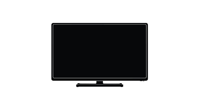 A minimalist depiction of a modern flat screen television with a black screen on white