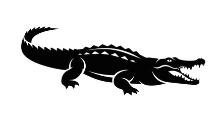 Obraz premium Black silhouette of a powerful alligator with open jaws.