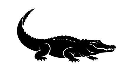 Fototapeta premium Black Silhouette of an Alligator or Crocodile.