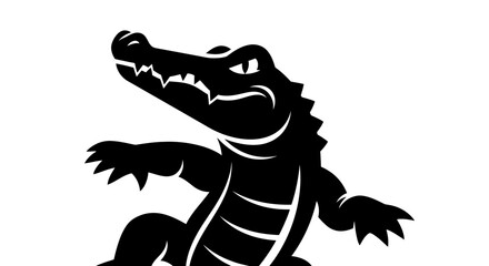 Black silhouette of an alligator standing on its hind legs. © Adina