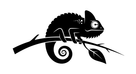 Chameleon Silhouette on Branch. © Adina