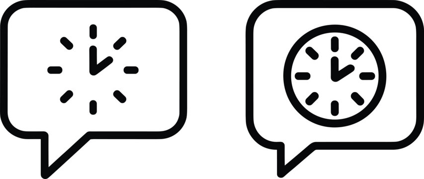 Two Speech Bubbles with Clock Icons Showing Different Times &ndash; Communication, Time Zone Concept Vector Illustration