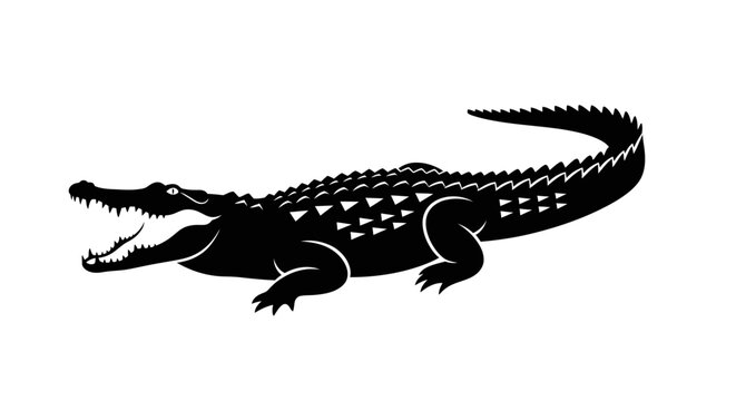 Black crocodile silhouette with open mouth illustration.