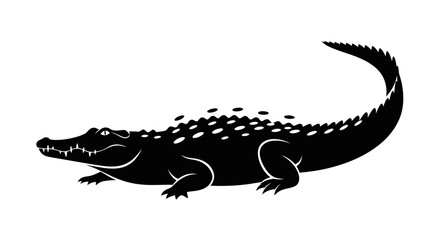 Fototapeta premium Black silhouette of a crocodile on a white background, side view, vector illustration.
