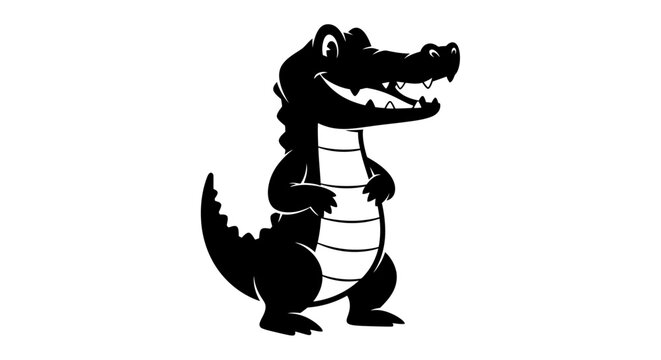 Happy cartoon alligator standing upright with a wide smile.