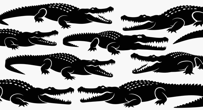 Alligator silhouettes in a seamless pattern design.