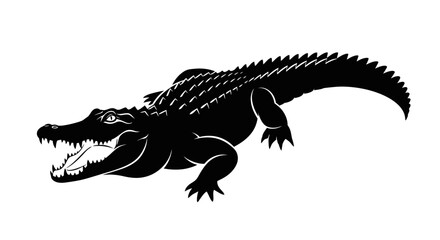 Fototapeta premium Powerful alligator silhouette with open jaws and sharp teeth.