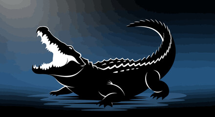 Obraz premium Powerful Alligator Silhouette with Open Jaws in Dark Water.