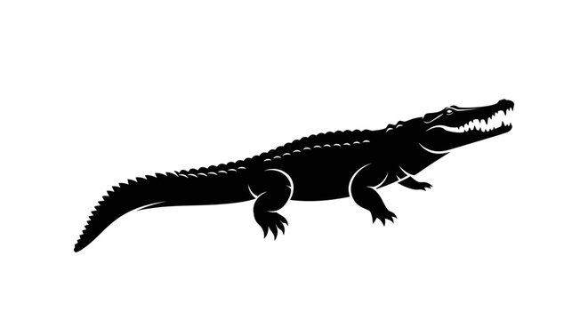 Black silhouette of a powerful alligator or crocodile on a white background.