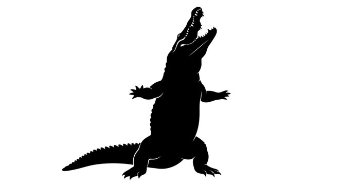 Powerful alligator silhouette roaring with open jaws.