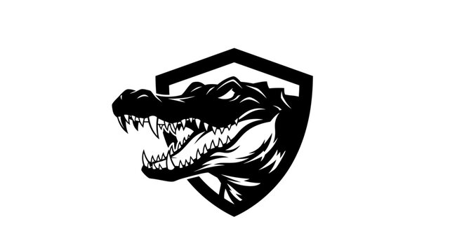 Powerful Alligator Head Logo with Shield Design.