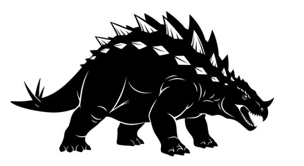 Stegosaurus dinosaur black silhouette illustration on white background. © Jimy