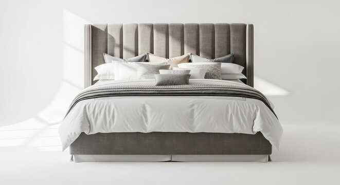 A luxury hotel bedroom interior featuring a comfortable double bed with white pillows, linen bedding, and a stylish headboard designed for a relaxing sleep in a modern apartment or house
