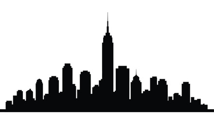 Fototapeta premium A stark black silhouette depicts a city skyline prominently featuring the empire state building high quality