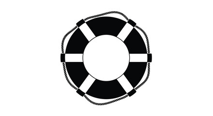 A simplistic black and white illustration of a life preserver or rescue buoy centrally positioned © Niloy MotionArts 3D7