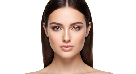 Fototapeta premium Beautiful Woman with Perfect Skin and Makeup - Isolated on White