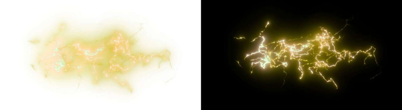 PNG image of&nbsp;Bright yellow electric lightning storm effect with glowing tendrils and powerful energy bolt discharge on transparent background.