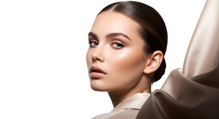 Naklejka premium Elegant Portrait of a Beautiful Woman with Perfect Skin