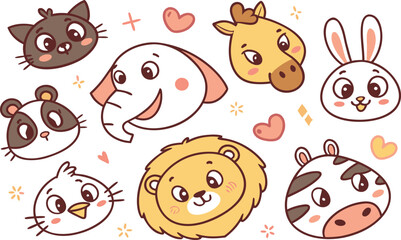 Fototapeta premium Funny cartoon easter seamless pattern set featuring a collection of baby animal faces including rabbits, bears, and pandas in a fun vector illustration for a zoo themed baby textile design