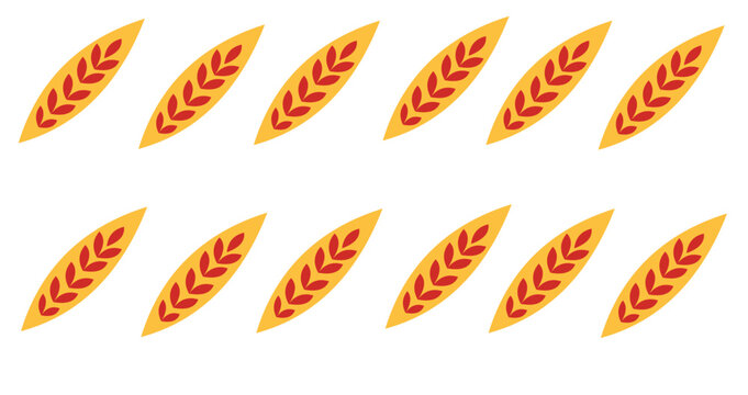 Seamless pattern of stylized yellow wheat stalks with red grains