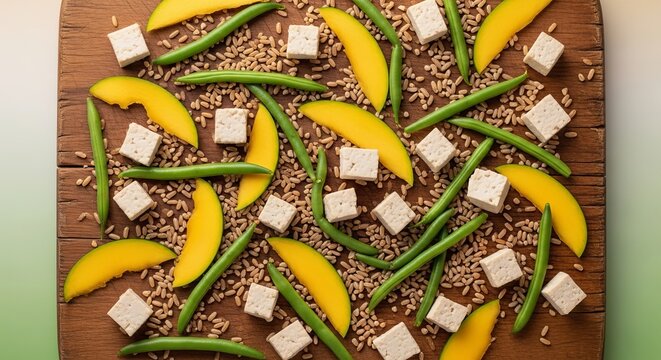 Mango green beans and feta cheese.