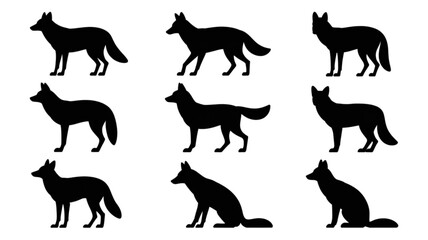 Fototapeta premium Silhouettes of wolves and dogs in various stances and poses Vector