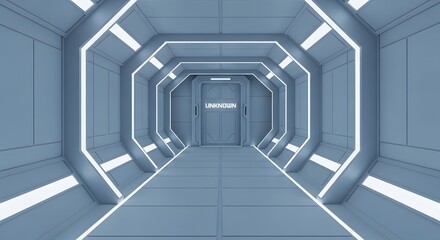 Obraz premium Futuristic Corridor with Unknown Door